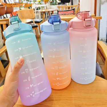 2L Large Capacity Water Bottle Straw Cup Gradient Color